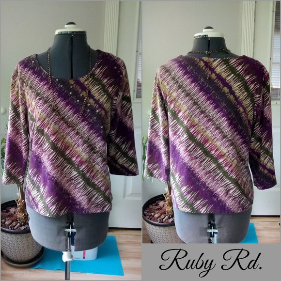 Ruby Rd. Tops - Ruby Rd. Petite Sequined Front 3/4 Sleeved Blouse